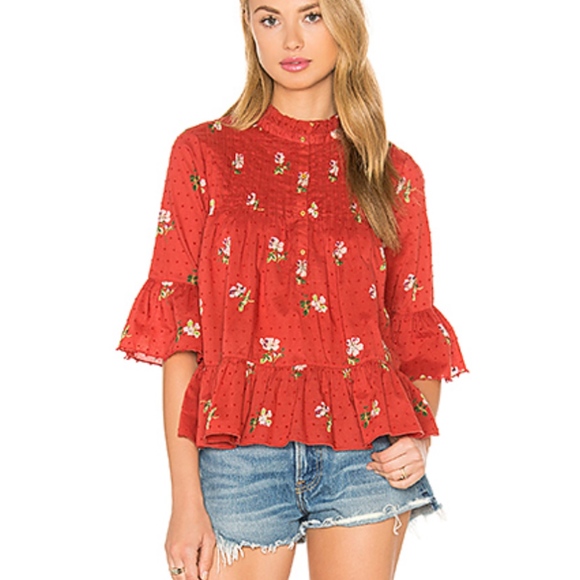 Ulla Johnson Tops - Ulla Johnson Floral Print Charlotte Top Red 0/XS